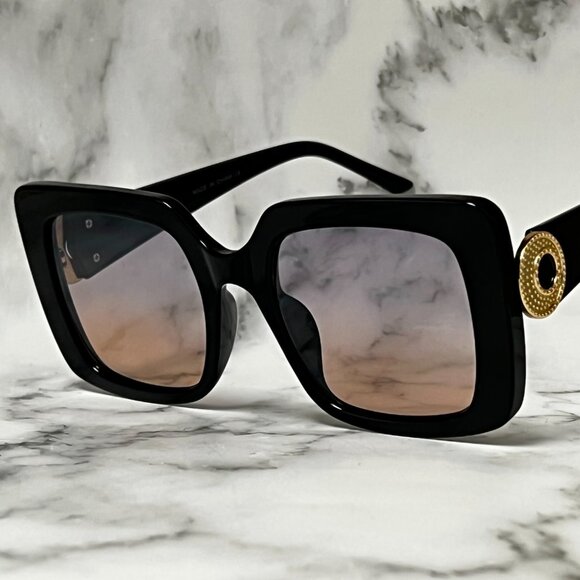 Women Sunglasses Fashion Retro Pink Purple Lens Square Thick Frame Lentes Mujer‎ - Picture 2 of 2